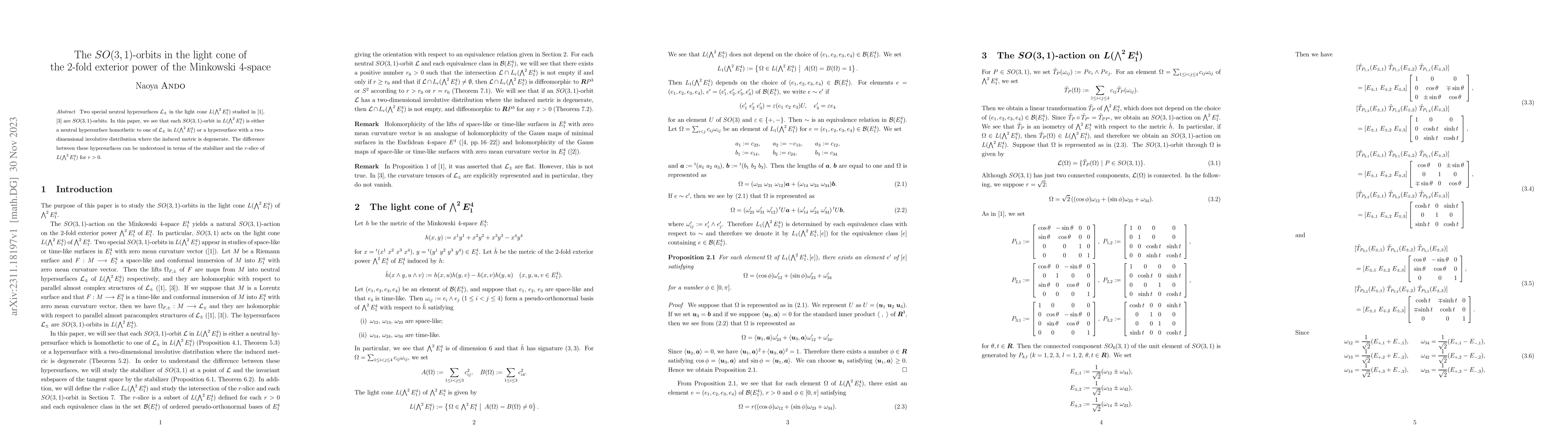 Thumbnail for The $SO(3,1)$-orbits in the light cone of the 2-fold exterior power of
  the Minkowski 4-space