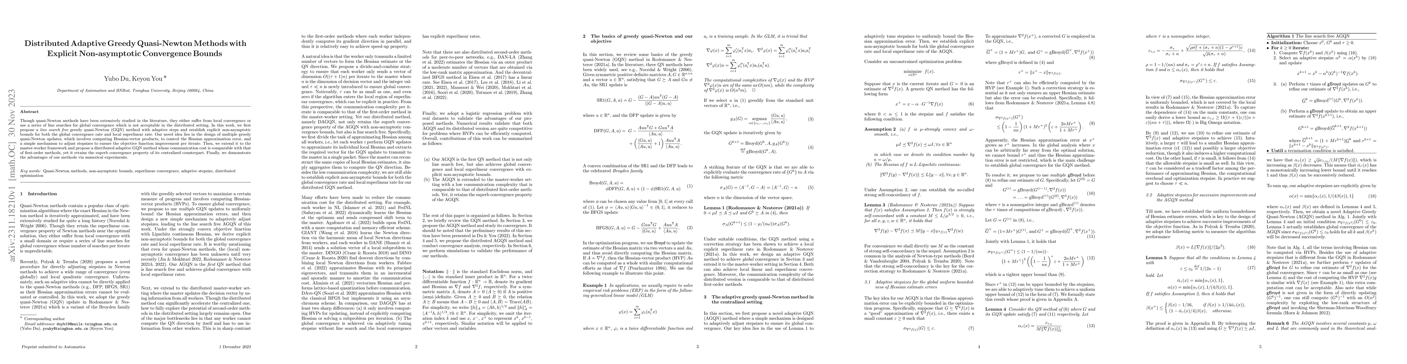 Thumbnail for Distributed Adaptive Greedy Quasi-Newton Methods with Explicit
  Non-asymptotic Convergence Bounds