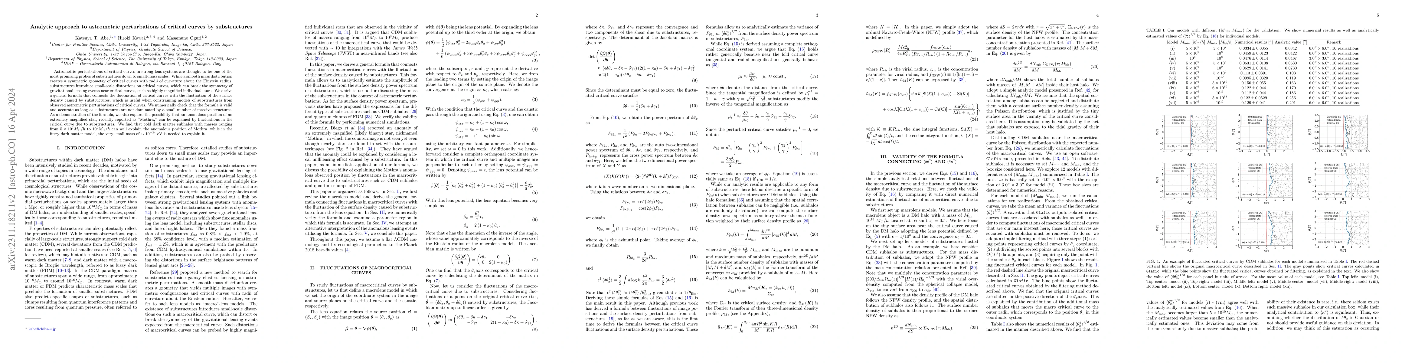 Thumbnail for Analytic approach to astrometric perturbations of critical curves by
  substructures