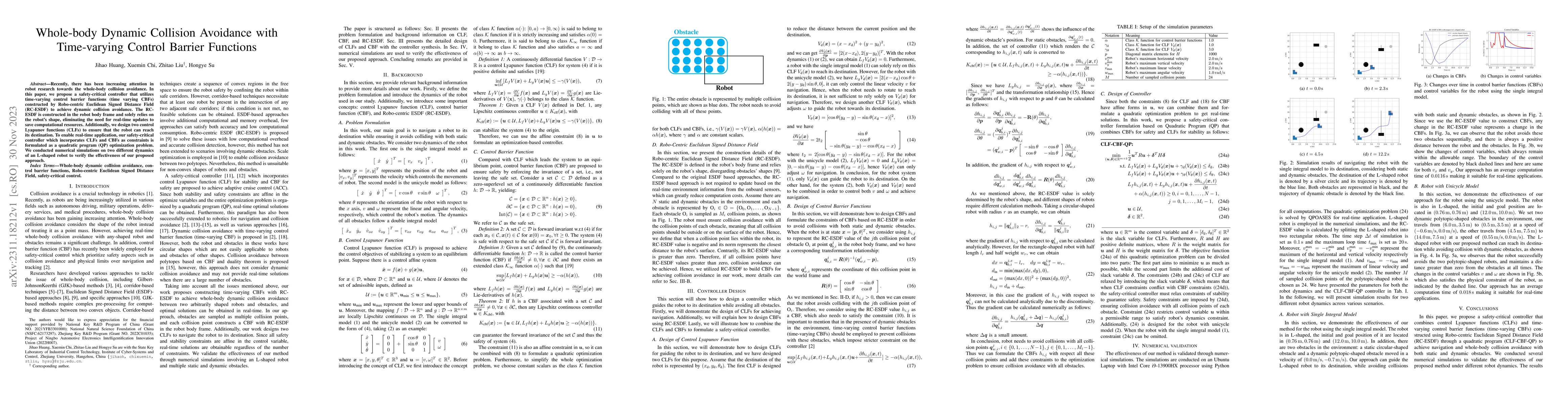 Thumbnail for Whole-body Dynamic Collision Avoidance with Time-varying Control Barrier
  Functions