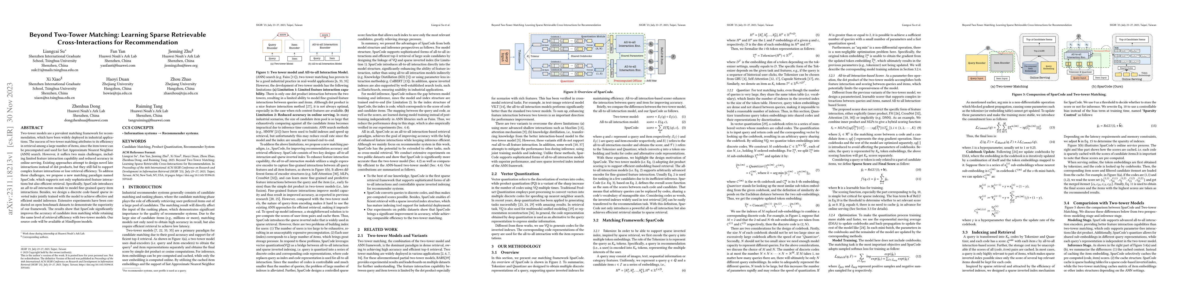 Thumbnail for Beyond Two-Tower Matching: Learning Sparse Retrievable
  Cross-Interactions for Recommendation