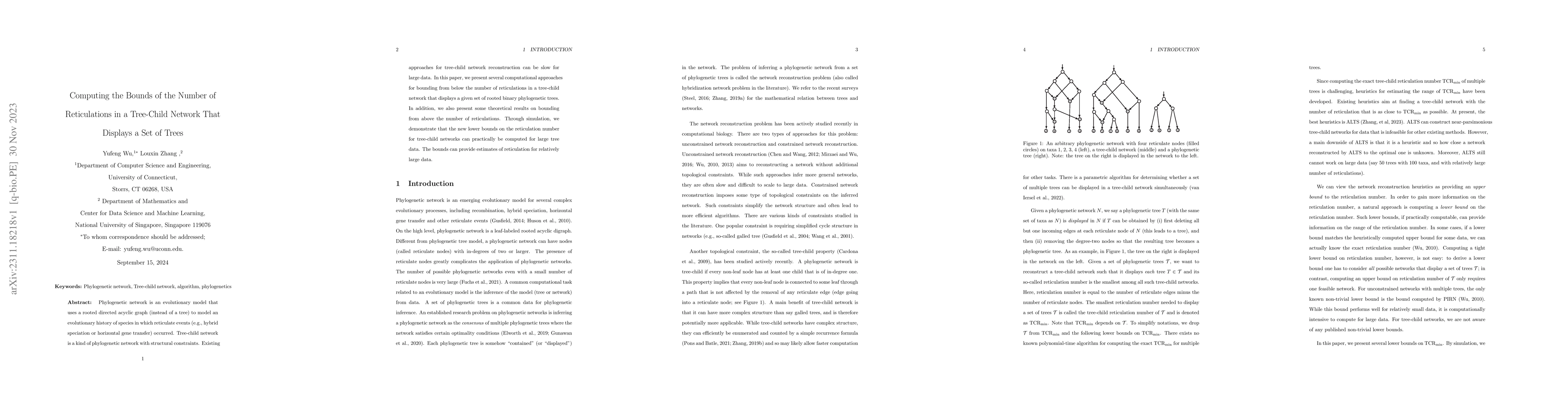 Thumbnail for Computing the Bounds of the Number of Reticulations in a Tree-Child
  Network That Displays a Set of Trees