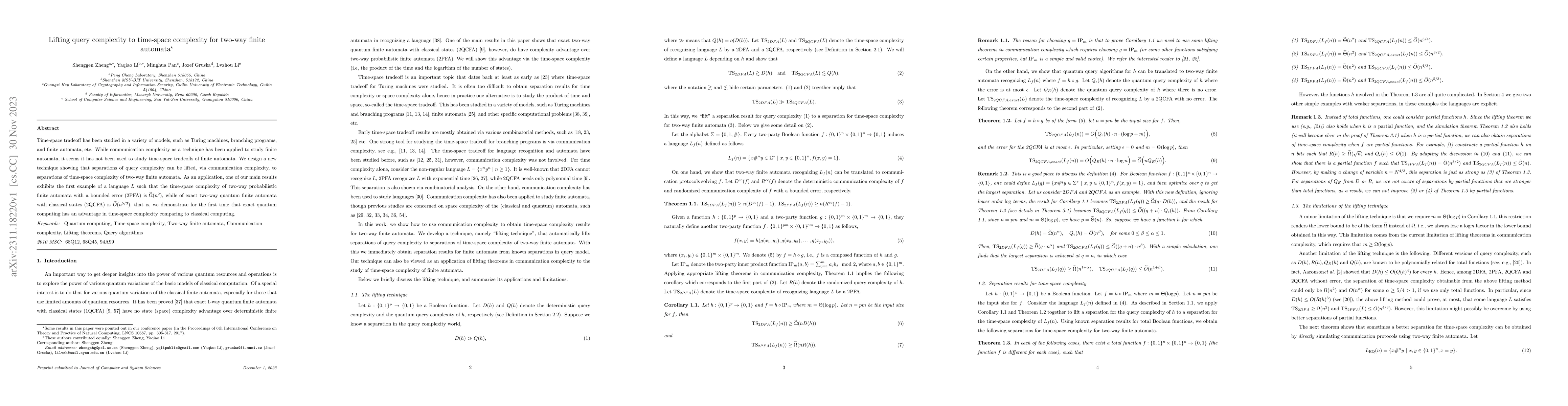 Thumbnail for Lifting query complexity to time-space complexity for two-way finite
  automata