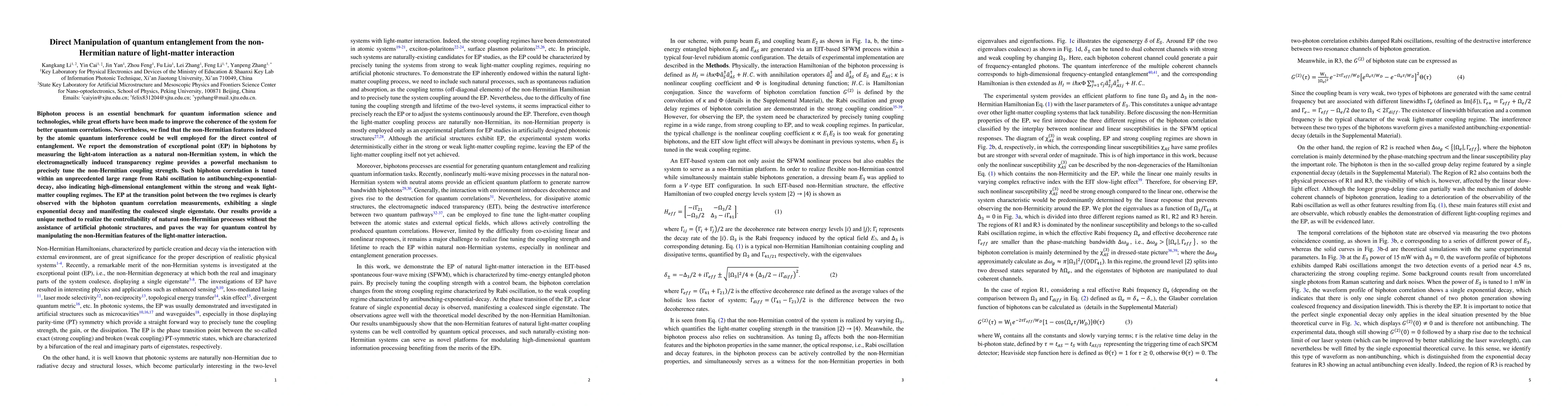 Thumbnail for Direct Manipulation of quantum entanglement from the non-Hermitian
  nature of light-matter interaction