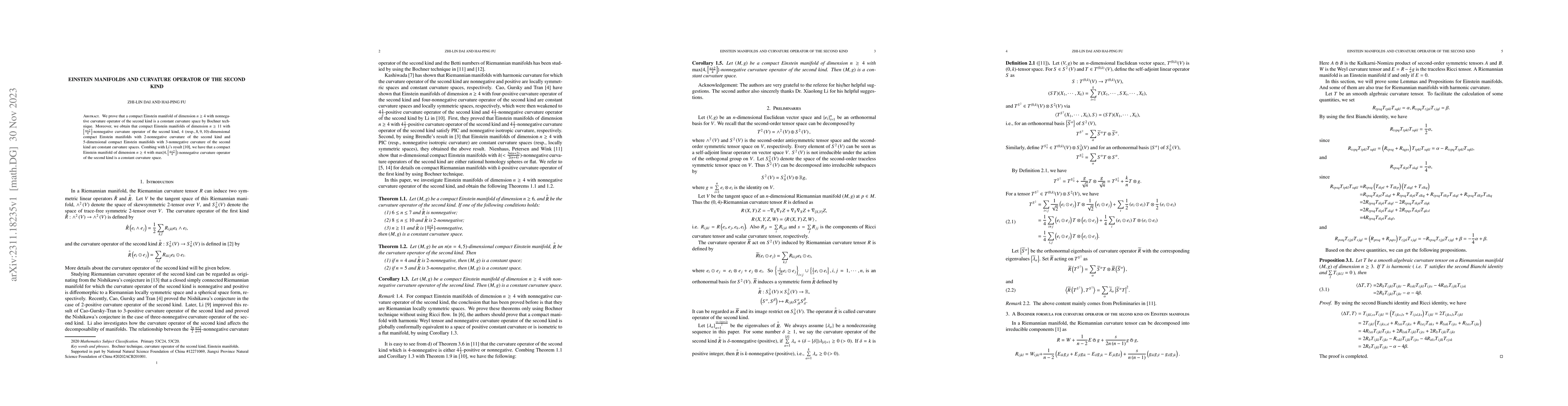 Thumbnail for Einstein manifolds and curvature operator of the second kind