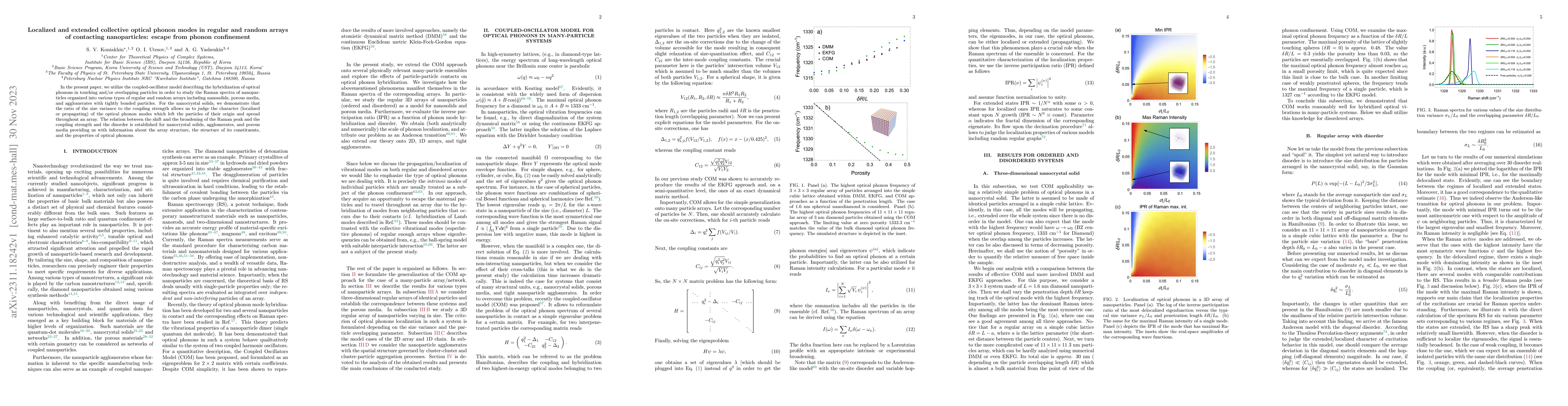 Thumbnail for Localized and extended collective optical phonon modes in regular and
  random arrays of contacting nanoparticles: escape from phonon confinement