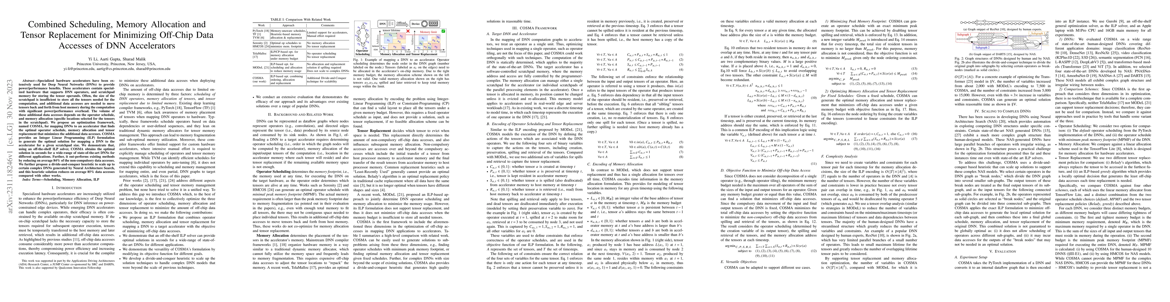 Thumbnail for Combined Scheduling, Memory Allocation and Tensor Replacement for
  Minimizing Off-Chip Data Accesses of DNN Accelerators