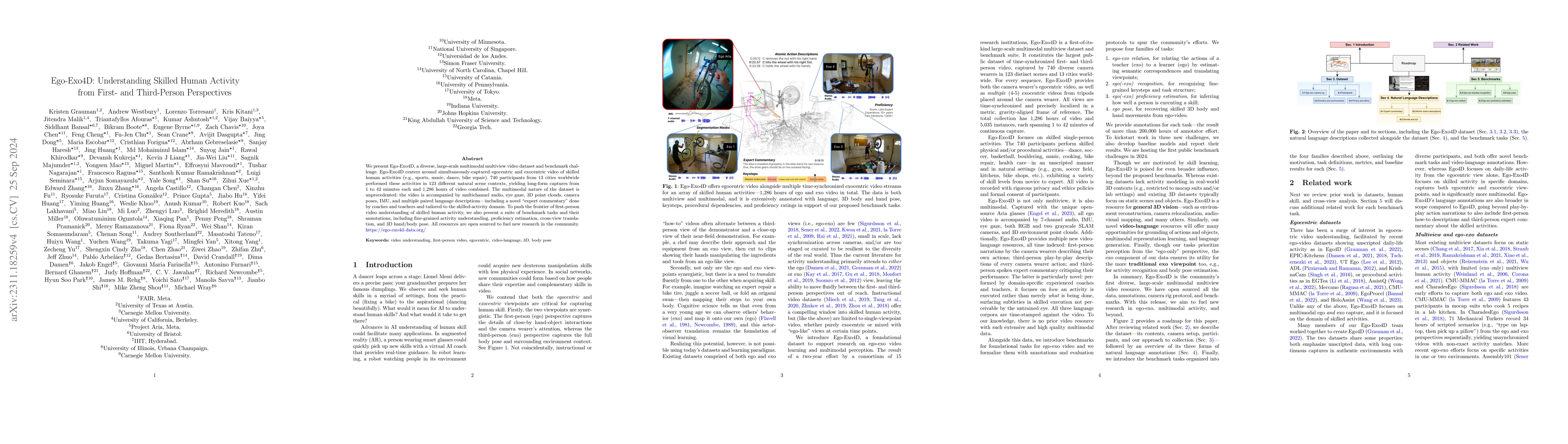 Thumbnail for Ego-Exo4D: Understanding Skilled Human Activity from First- and
  Third-Person Perspectives