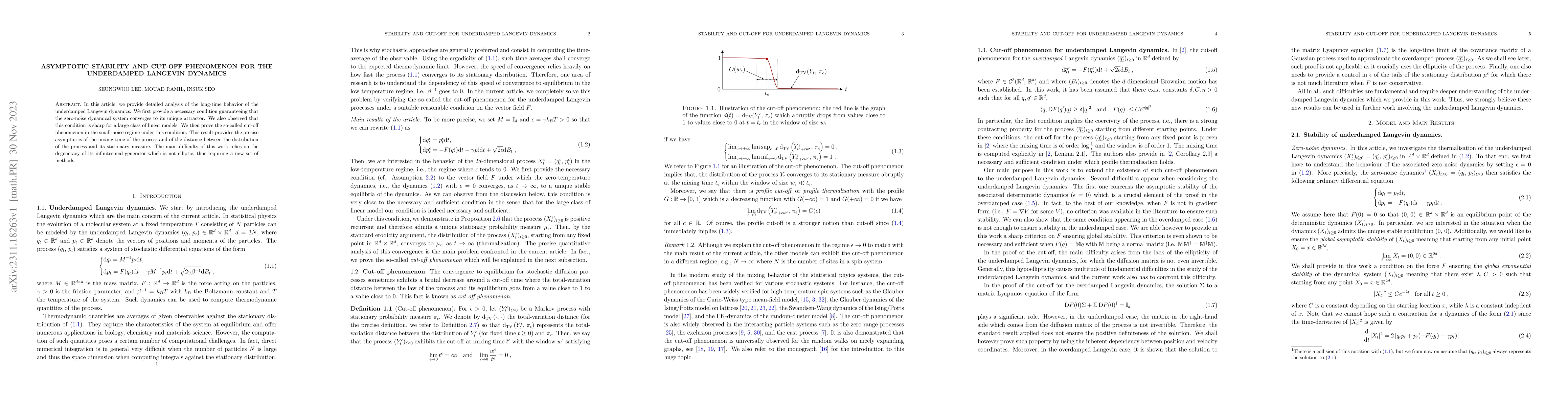Thumbnail for Asymptotic stability and cut-off phenomenon for the underdamped Langevin
  dynamics