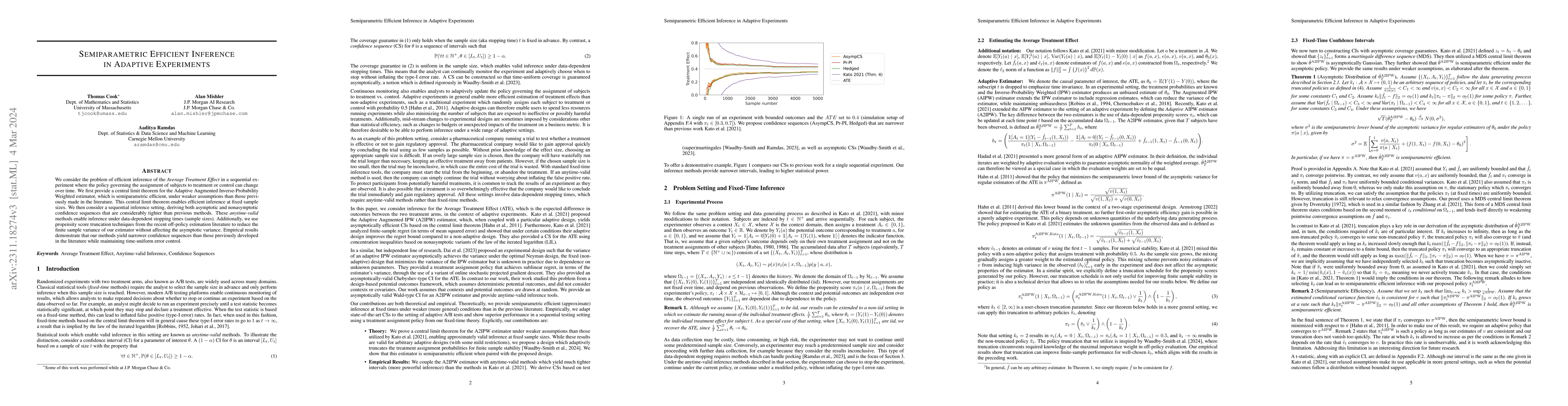 Thumbnail for Semiparametric Efficient Inference in Adaptive Experiments