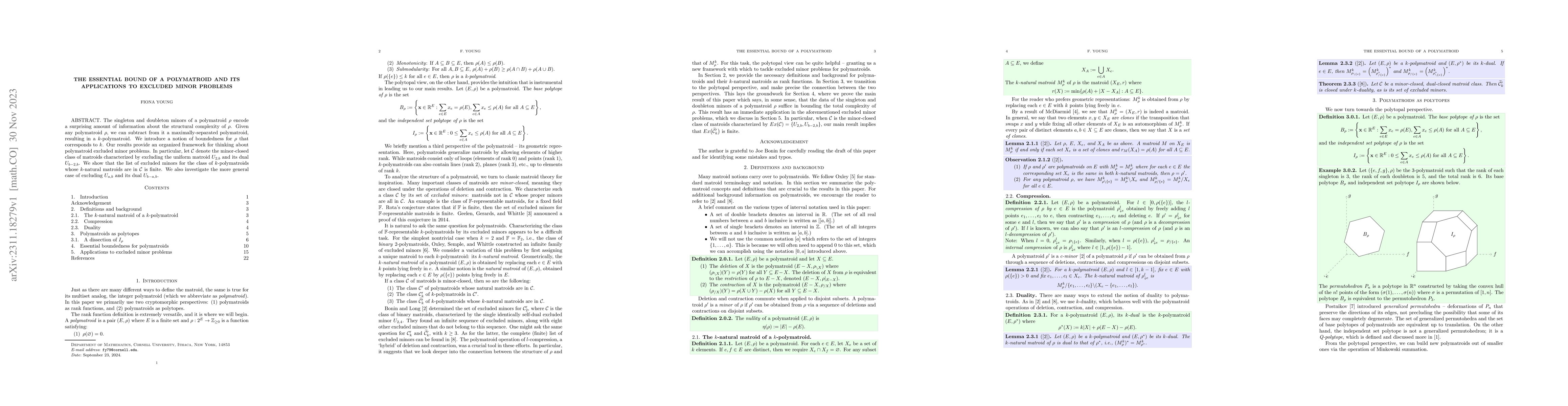 Thumbnail for The essential bound of a polymatroid and its applications to excluded
  minor problems
