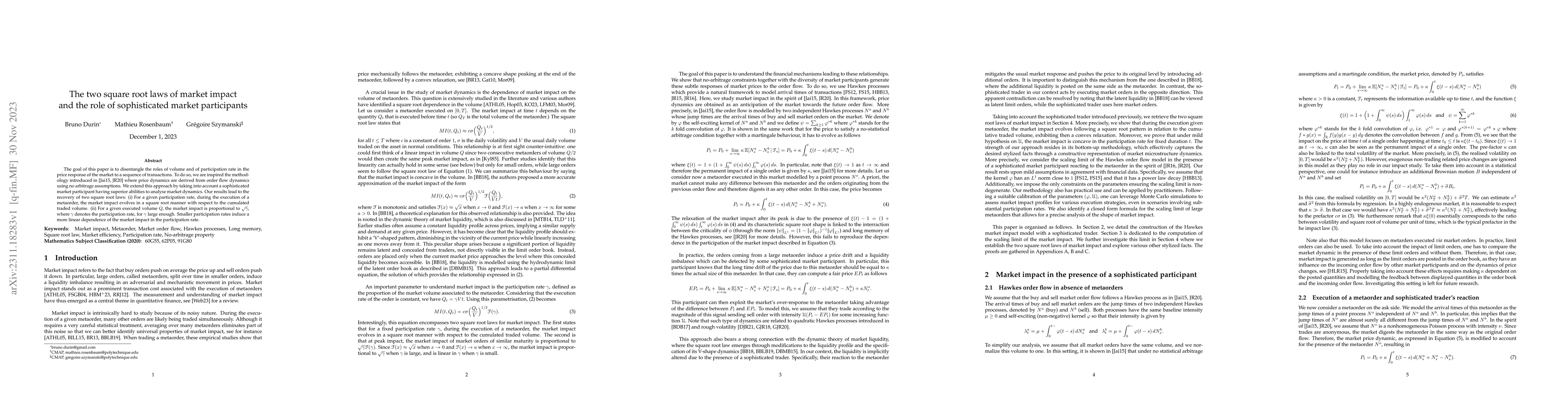 Thumbnail for The two square root laws of market impact and the role of sophisticated
  market participants