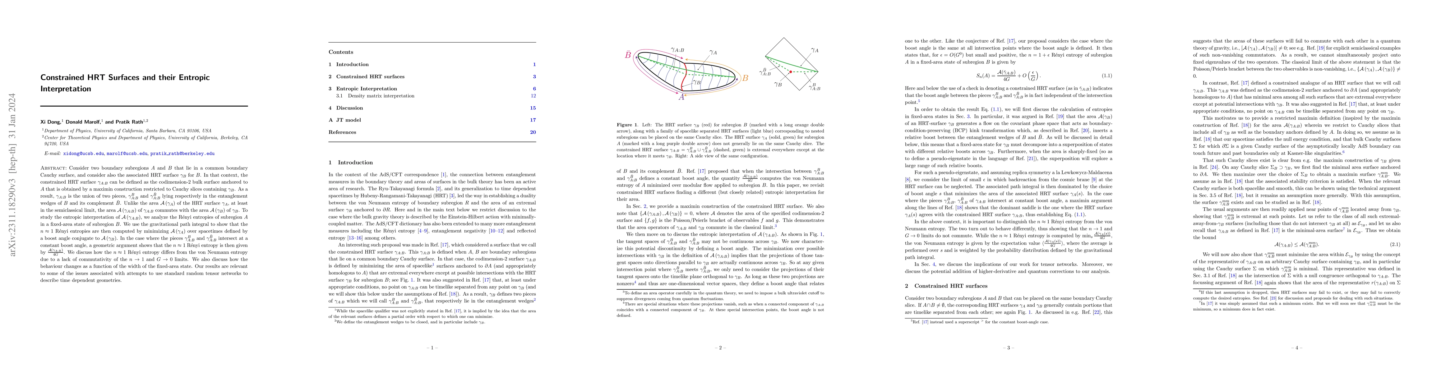Thumbnail for Constrained HRT Surfaces and their Entropic Interpretation