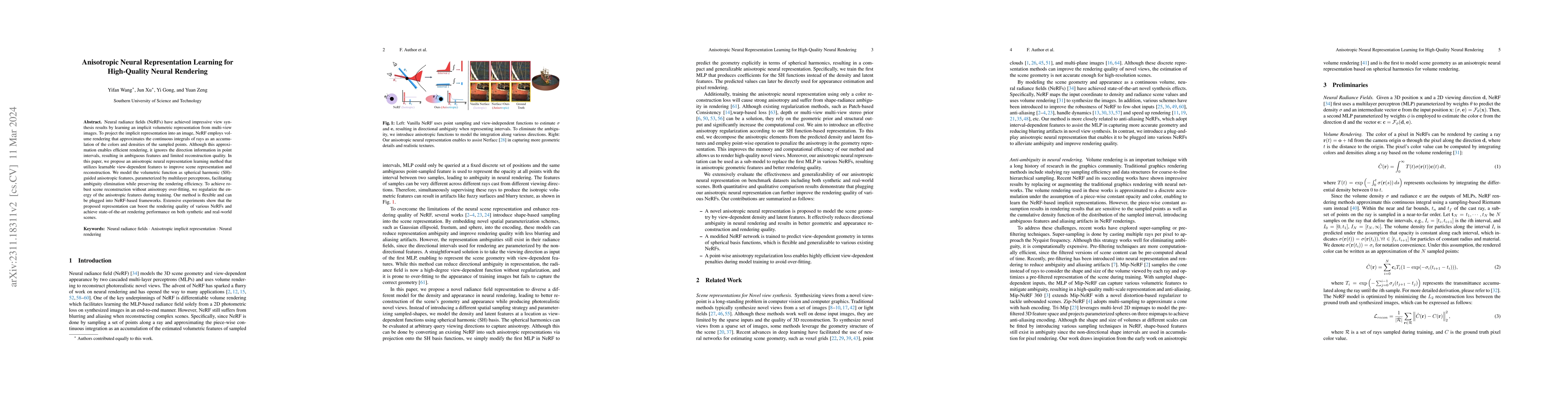 Thumbnail for Anisotropic Neural Representation Learning for High-Quality Neural
  Rendering