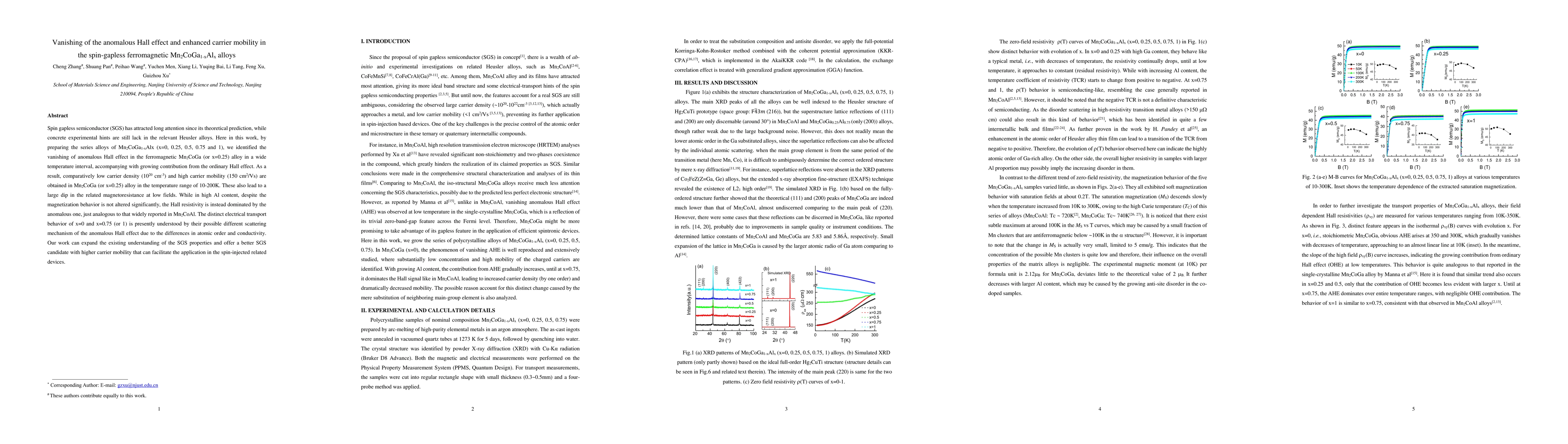 Thumbnail for Vanishing of the anomalous Hall effect and enhanced carrier mobility in
  the spin-gapless ferromagnetic Mn2CoGa1-xAlx alloys