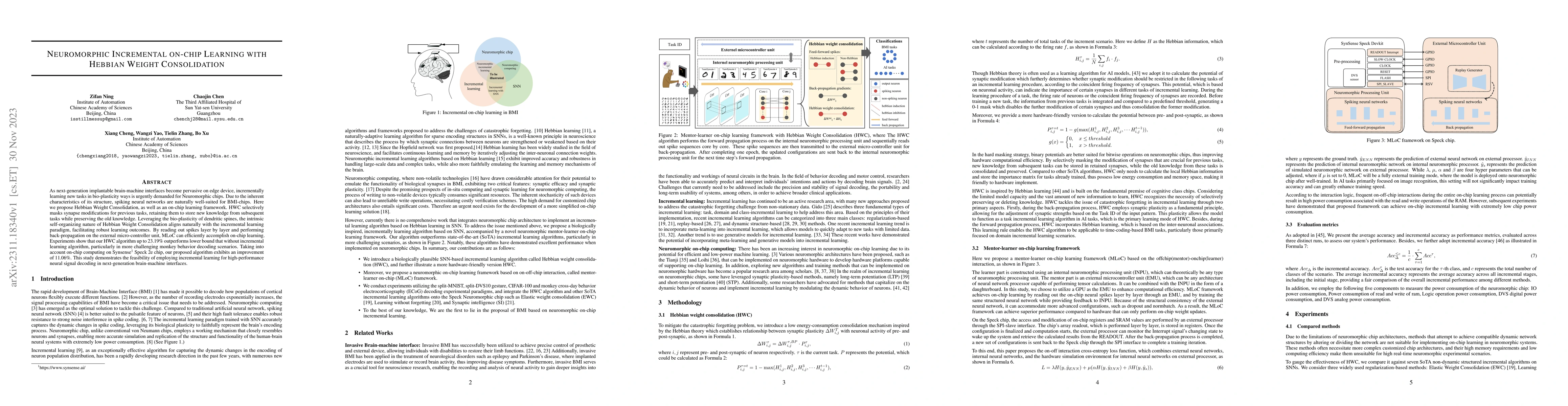 Thumbnail for Neuromorphic Incremental on-chip Learning with Hebbian Weight
  Consolidation
