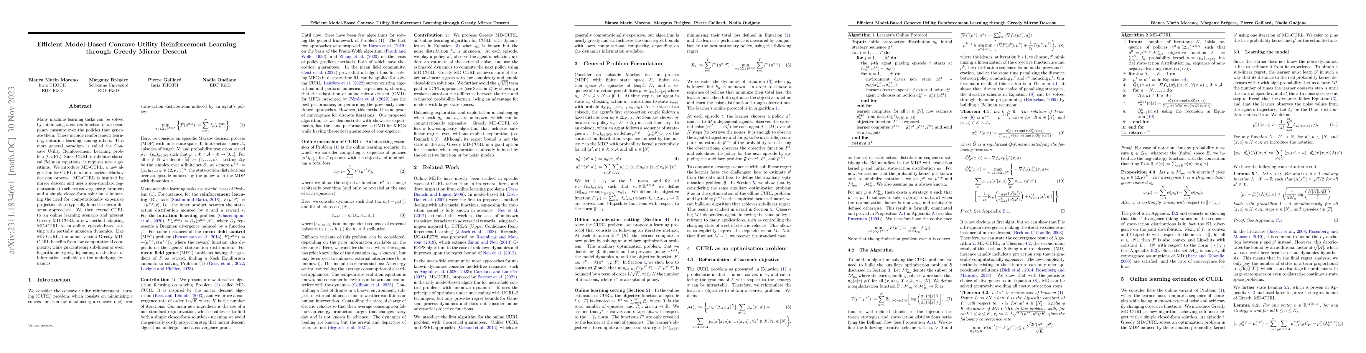Thumbnail for Efficient Model-Based Concave Utility Reinforcement Learning through
  Greedy Mirror Descent