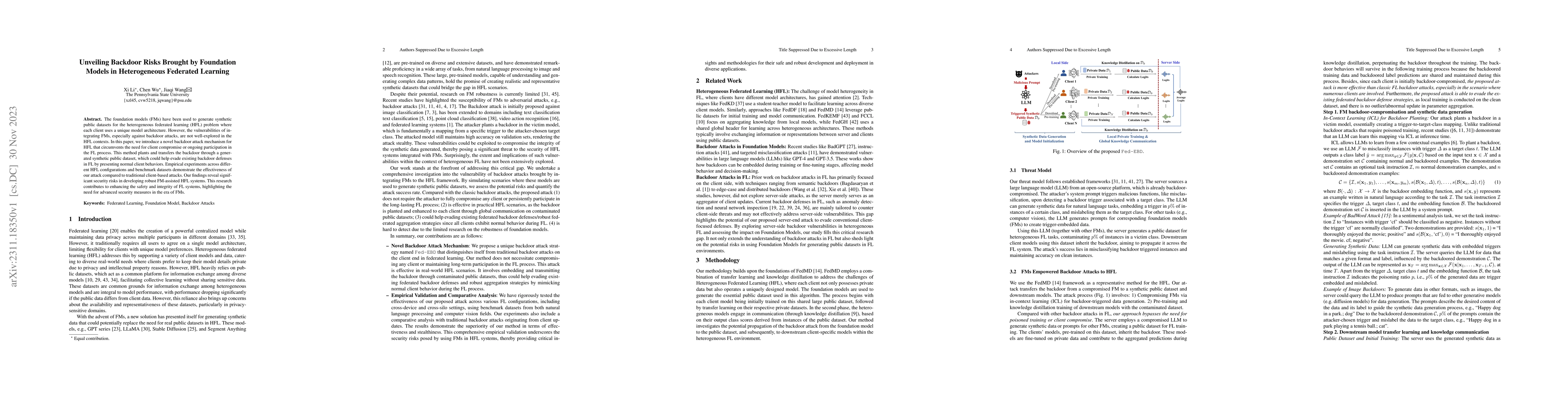 Thumbnail for Unveiling Backdoor Risks Brought by Foundation Models in Heterogeneous
  Federated Learning