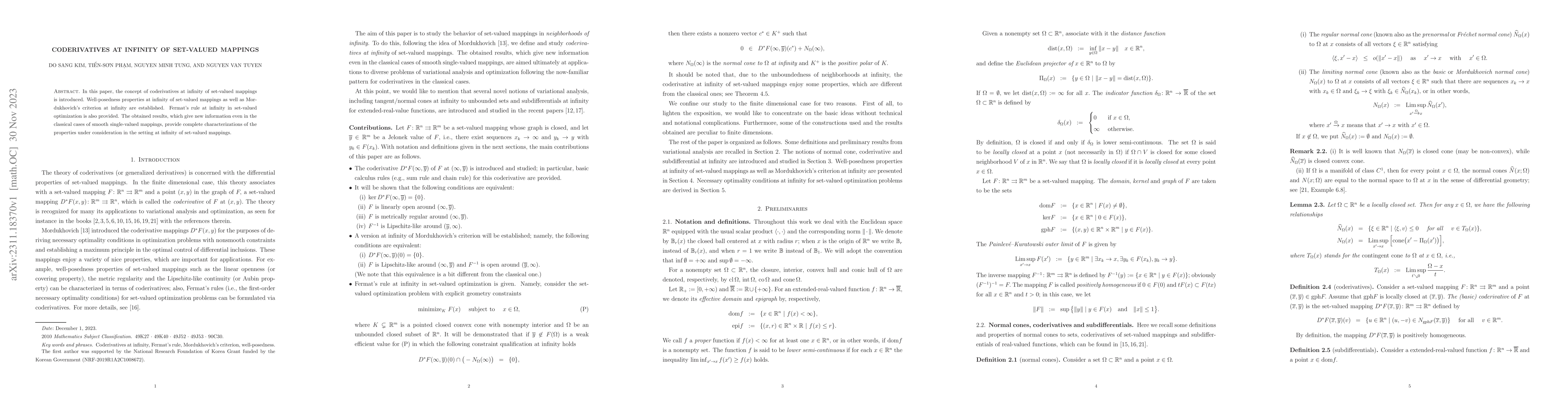 Thumbnail for Coderivatives at infinity of set-valued mappings