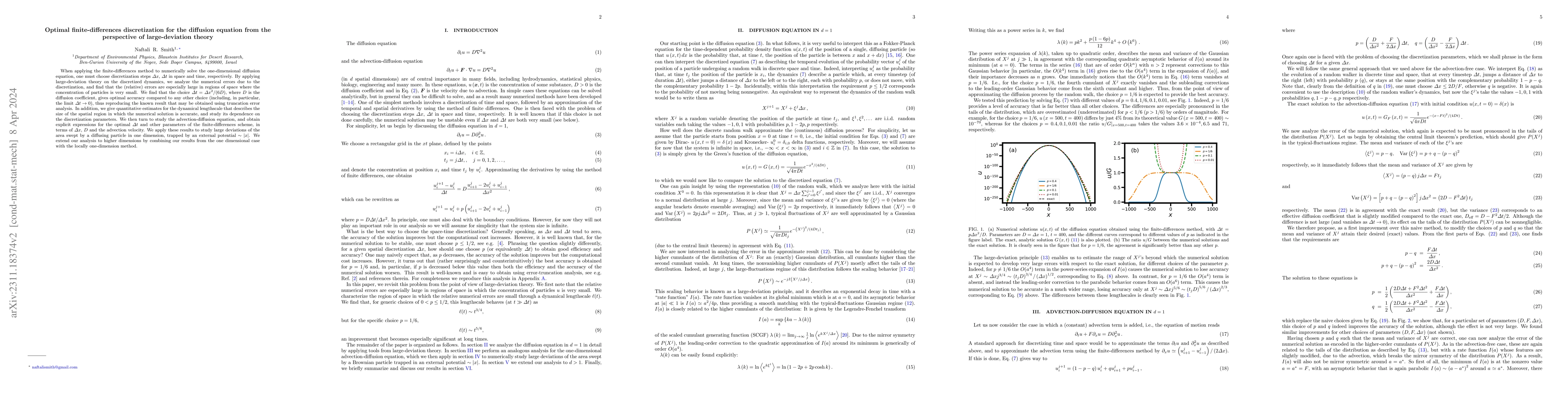 Thumbnail for Optimal finite-differences discretization for the diffusion equation
  from the perspective of large-deviation theory