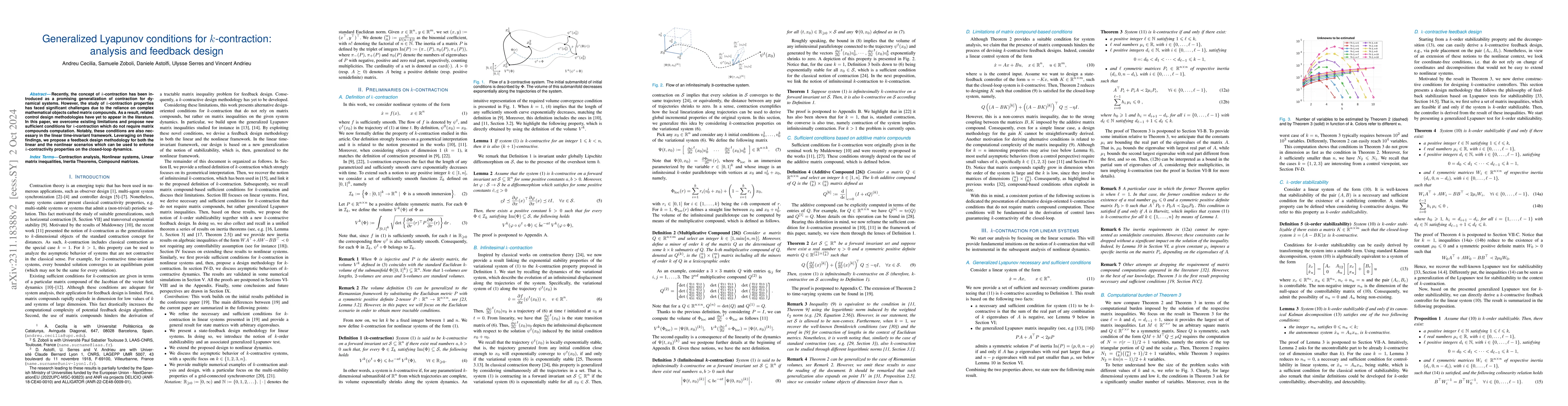 Thumbnail for Generalized Lyapunov conditions for k-contraction: analysis and feedback
  design