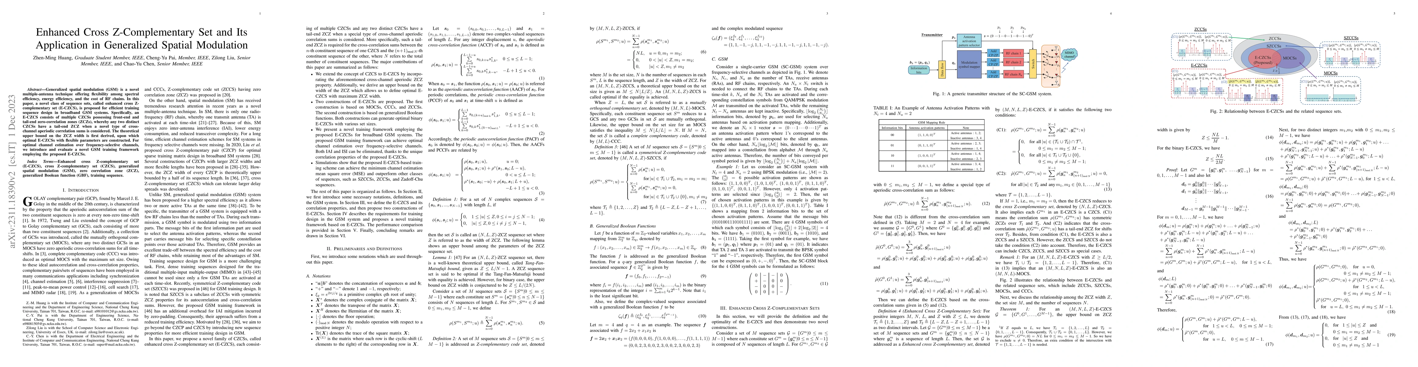 Thumbnail for Enhanced Cross Z-Complementary Set and Its Application in Generalized
  Spatial Modulation