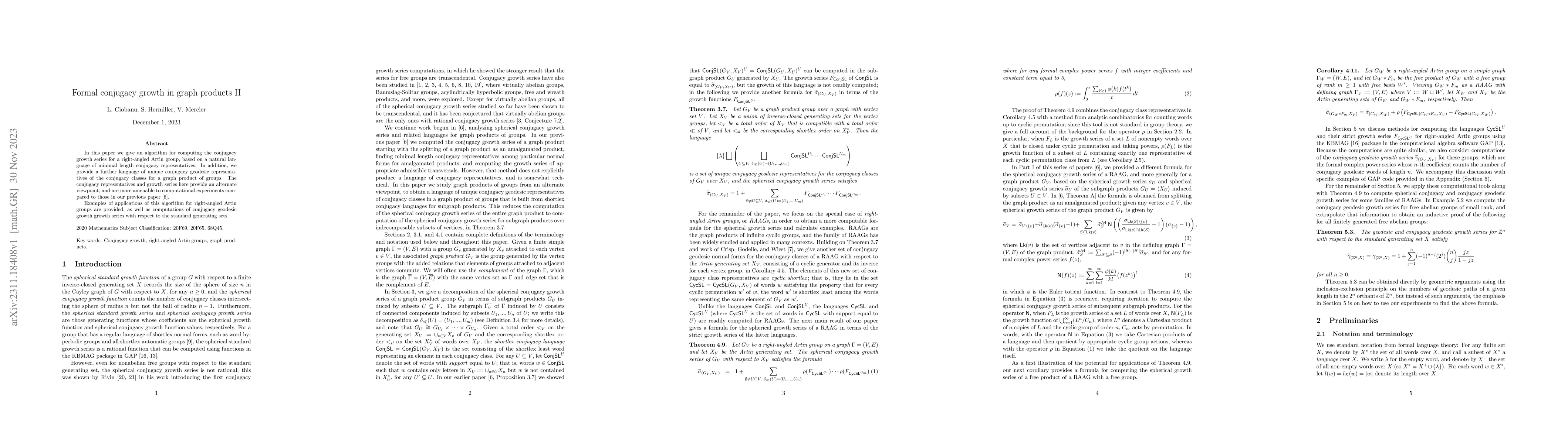 Thumbnail for Formal conjugacy growth in graph products II