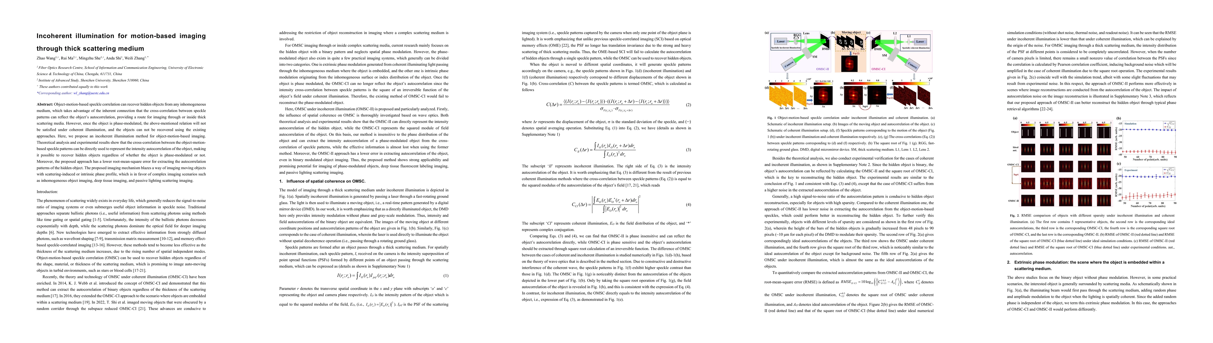 Thumbnail for Incoherent illumination for motion-based imaging through thick
  scattering medium
