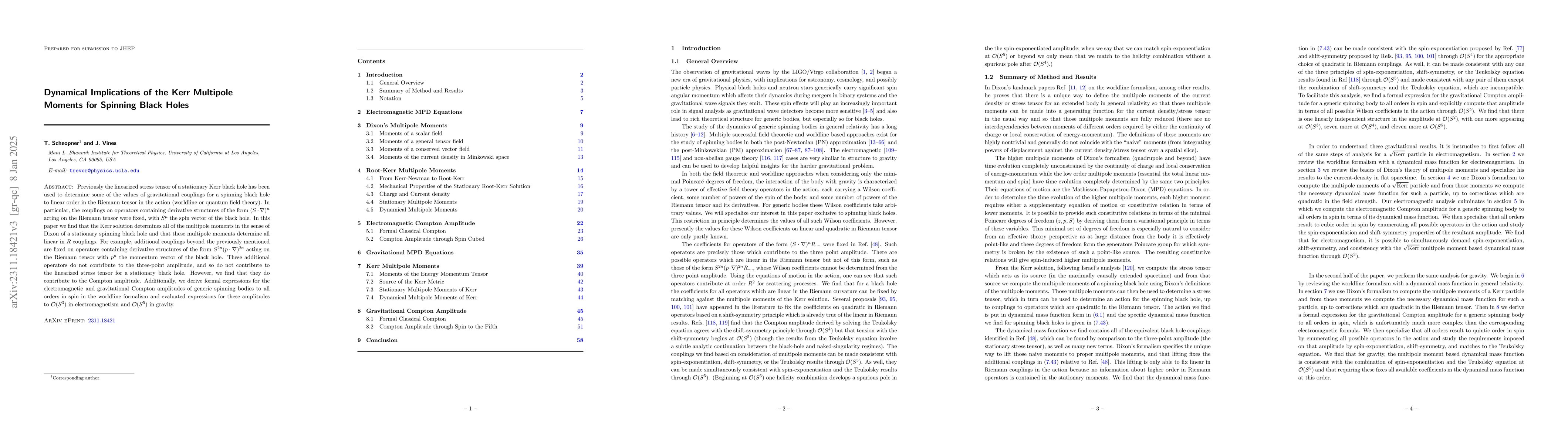 Thumbnail for Dynamical Implications of the Kerr Multipole Moments for Spinning Black
  Holes