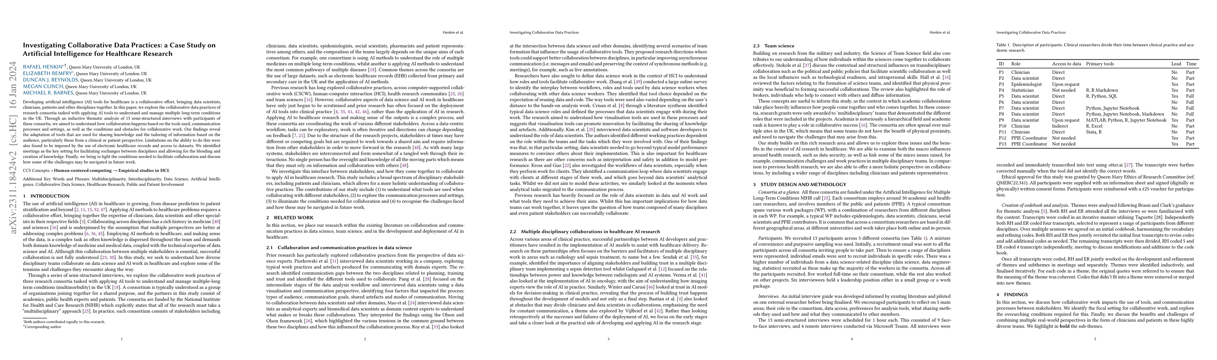 Thumbnail for Investigating Collaborative Data Practices: a Case Study on Artificial
  Intelligence for Healthcare Research