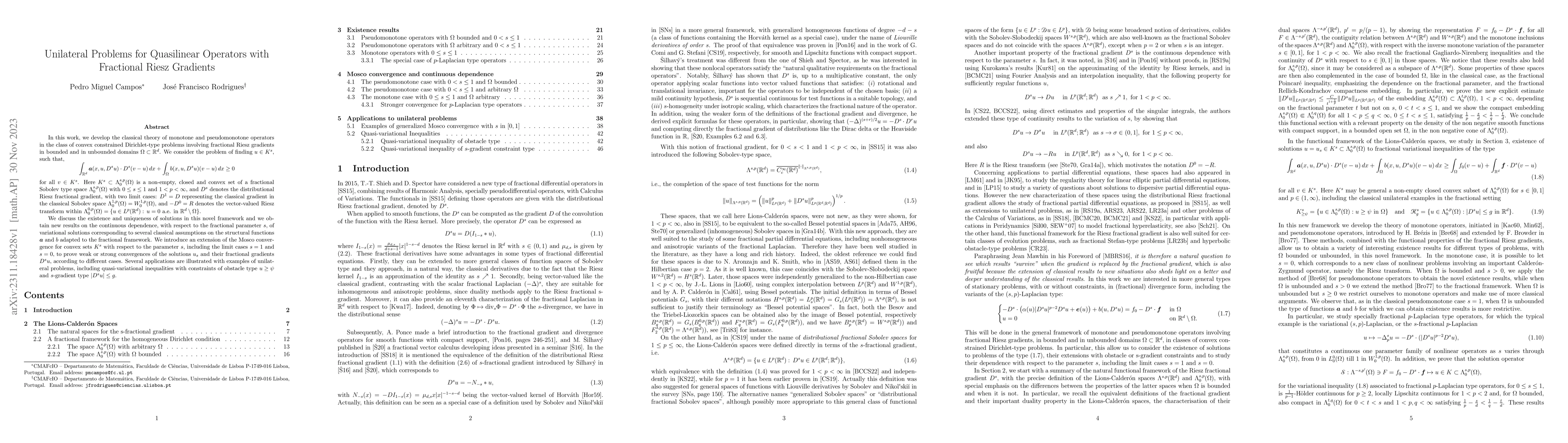 Thumbnail for Unilateral Problems for Quasilinear Operators with Fractional Riesz
  Gradients