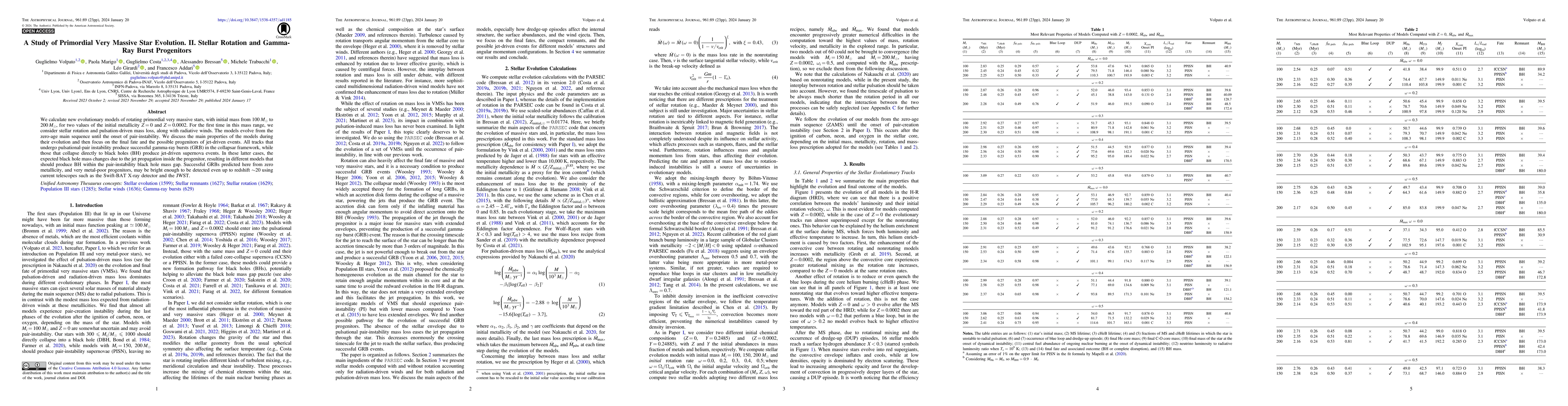 Thumbnail for A Study of Primordial Very Massive Star Evolution. II. Stellar Rotation
  and Gamma-Ray Burst Progenitors