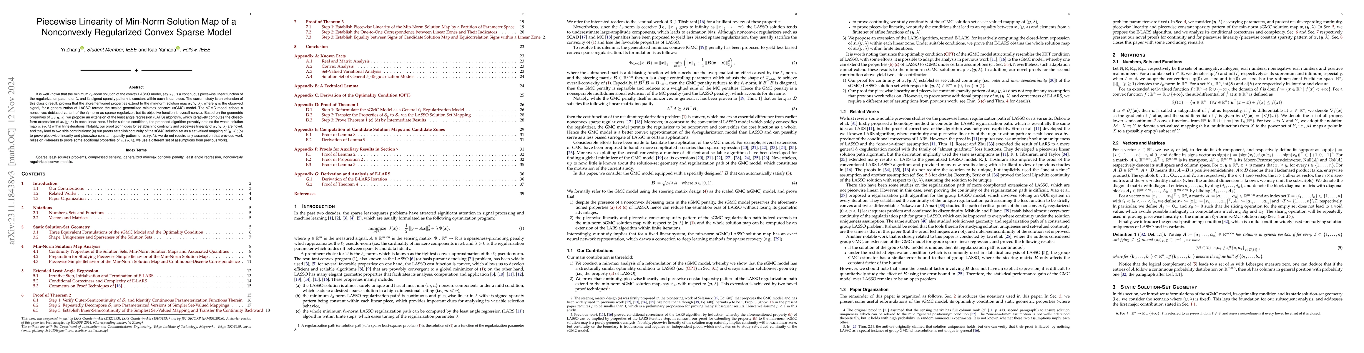Thumbnail for Solution-Set Geometry and Regularization Path of a Nonconvexly
  Regularized Convex Sparse Model