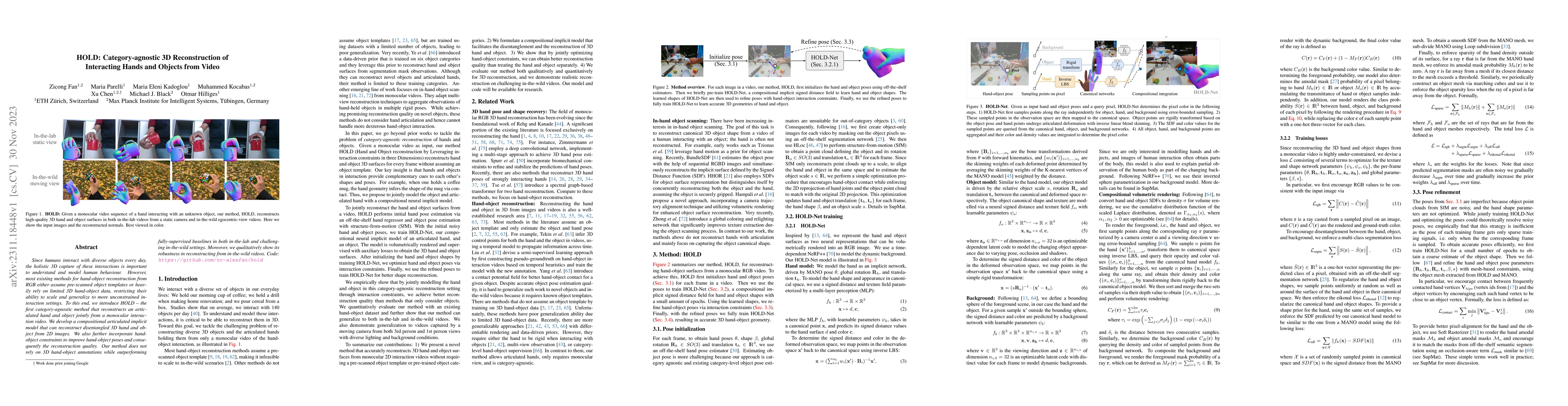 Thumbnail for HOLD: Category-agnostic 3D Reconstruction of Interacting Hands and
  Objects from Video