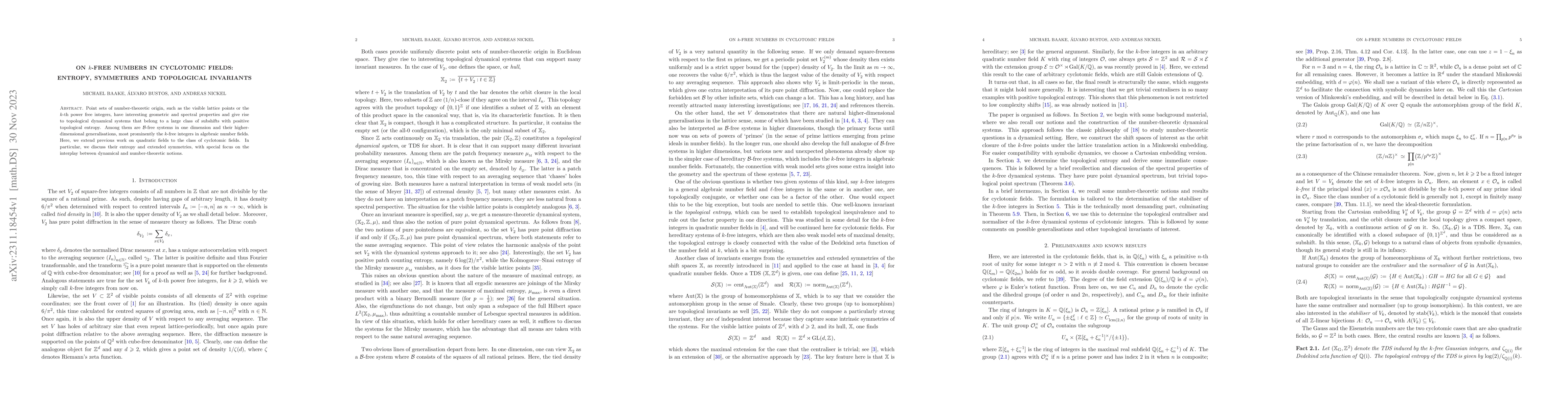 Thumbnail for On $k$-free numbers in cyclotomic fields: entropy, symmetries and
  topological invariants