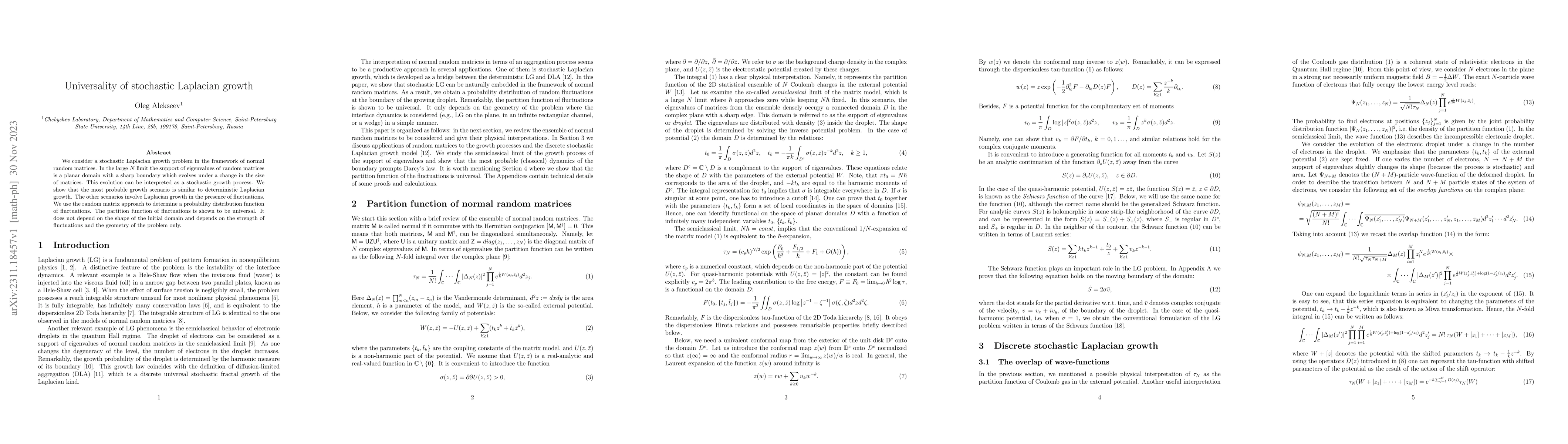 Thumbnail for Universality of stochastic Laplacian growth