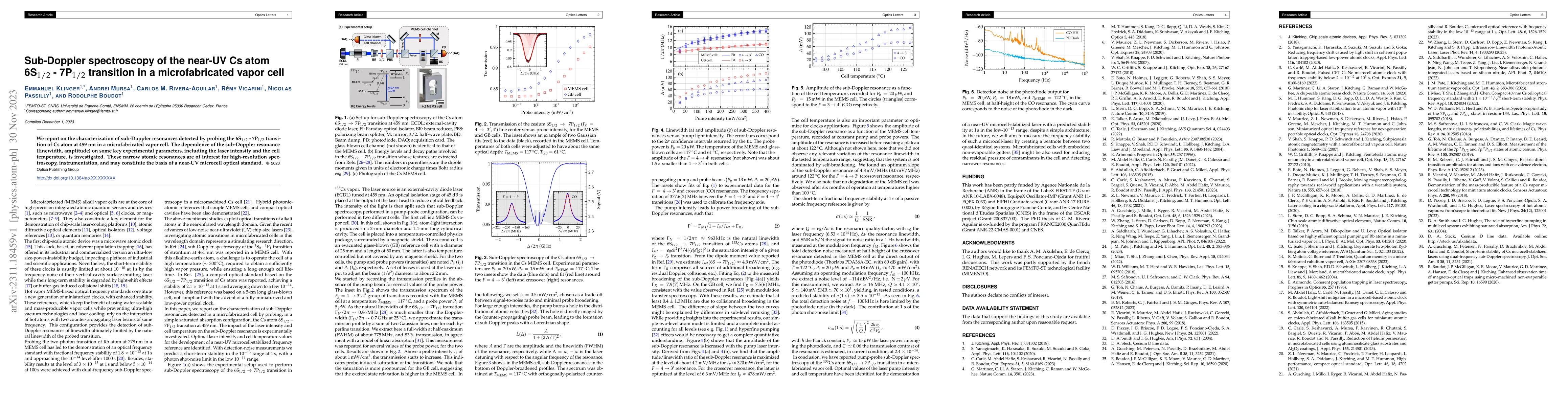 Thumbnail for Sub-Doppler spectroscopy of the near-UV Cs atom 6S$_{1/2}$-7P$_{1/2}$
  transition in a microfabricated vapor cell