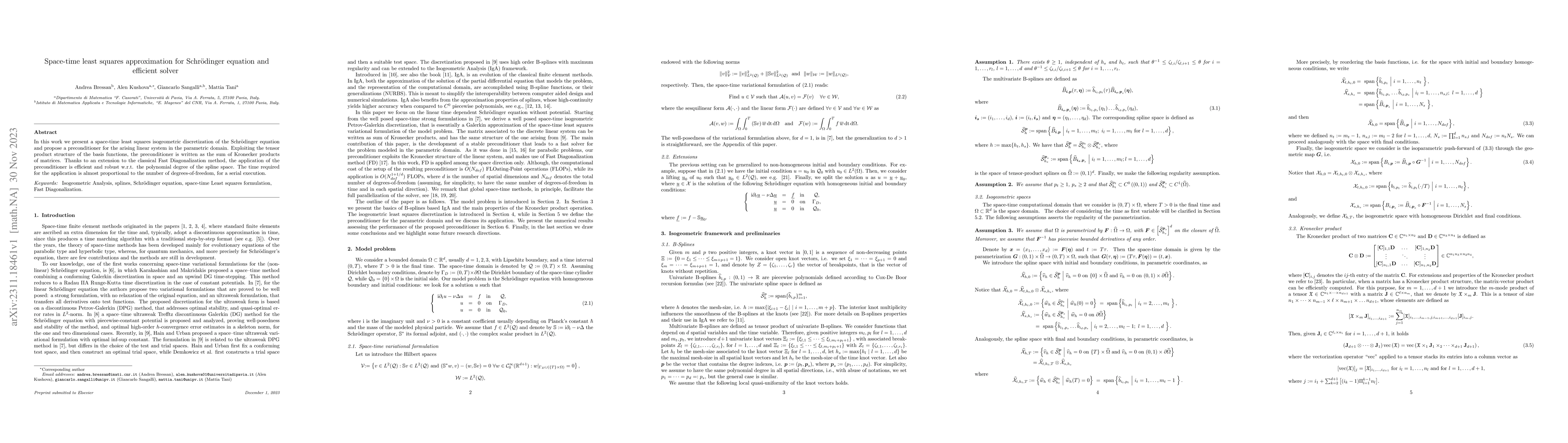 Thumbnail for Space-time least squares approximation for Schr\"odinger equation and
  efficient solver