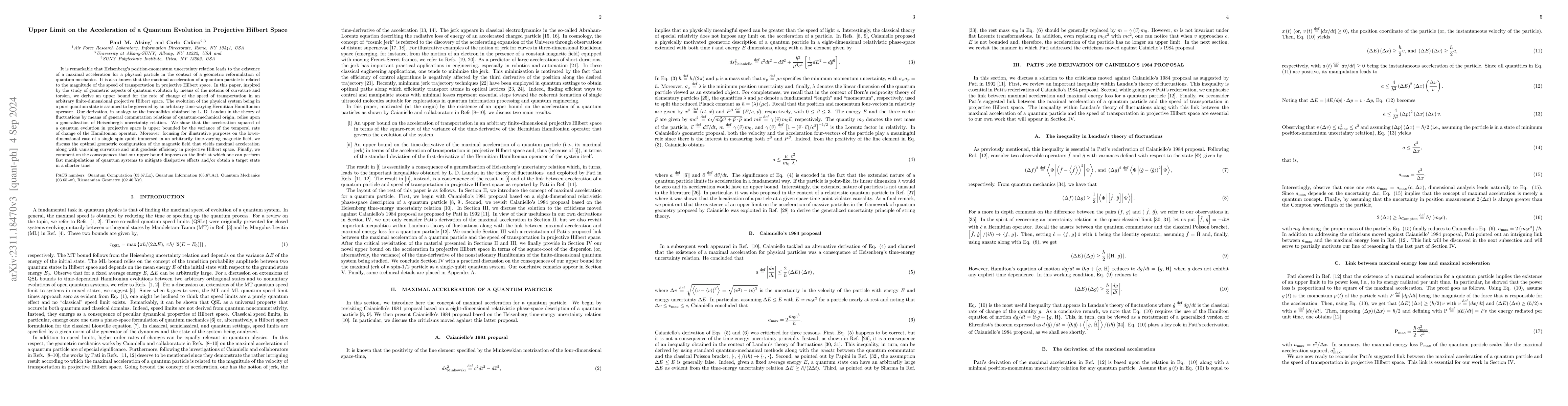 Thumbnail for Upper limit on the acceleration of a quantum evolution in projective
  Hilbert space