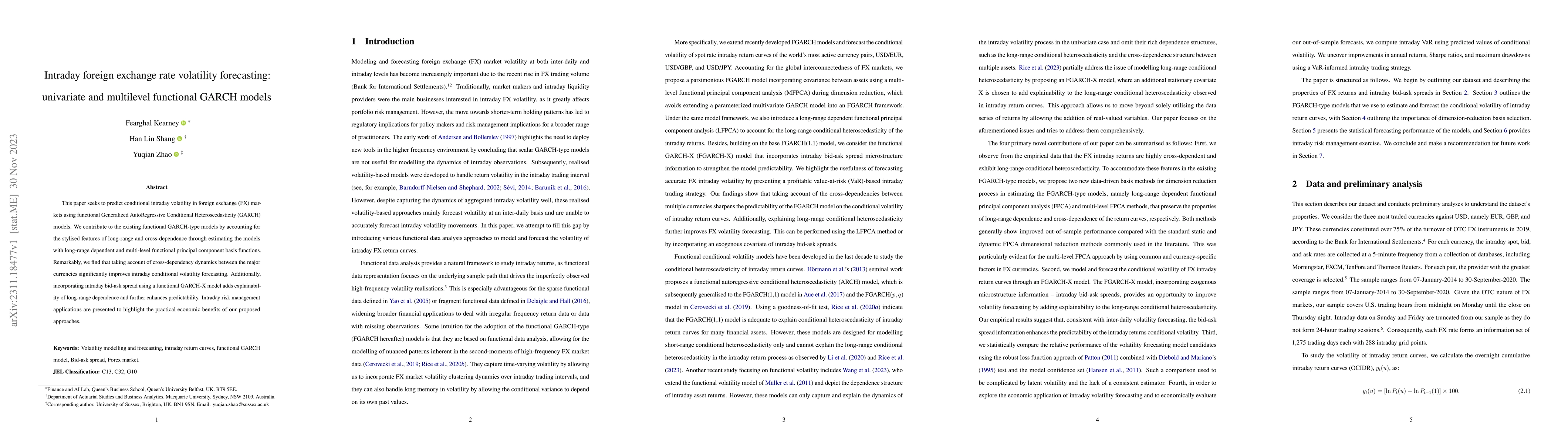 Thumbnail for Intraday foreign exchange rate volatility forecasting: univariate and
  multilevel functional GARCH models