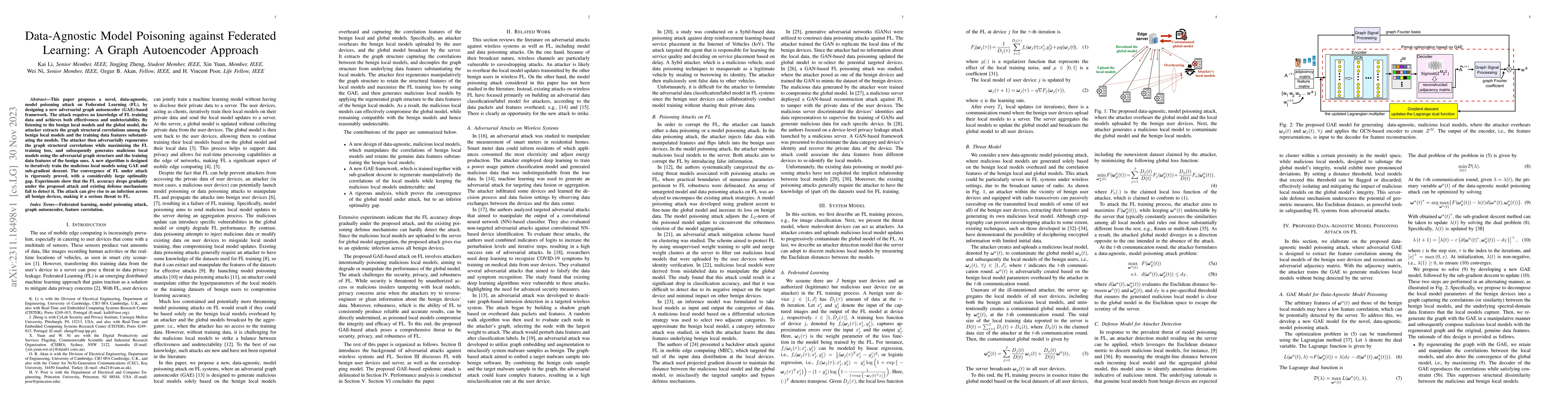 Thumbnail for Data-Agnostic Model Poisoning against Federated Learning: A Graph
  Autoencoder Approach
