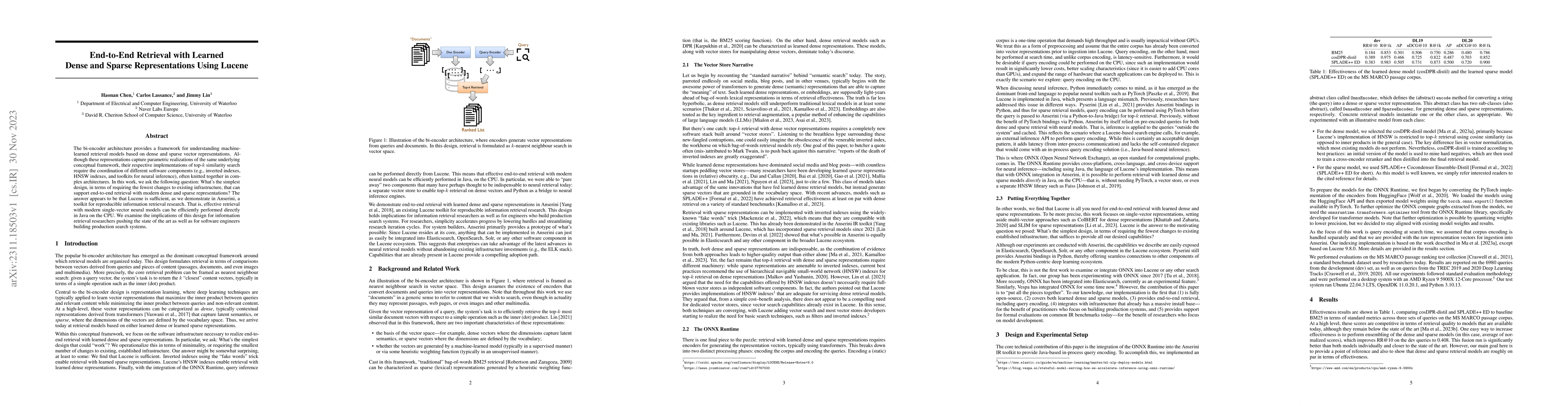 Thumbnail for End-to-End Retrieval with Learned Dense and Sparse Representations Using
  Lucene