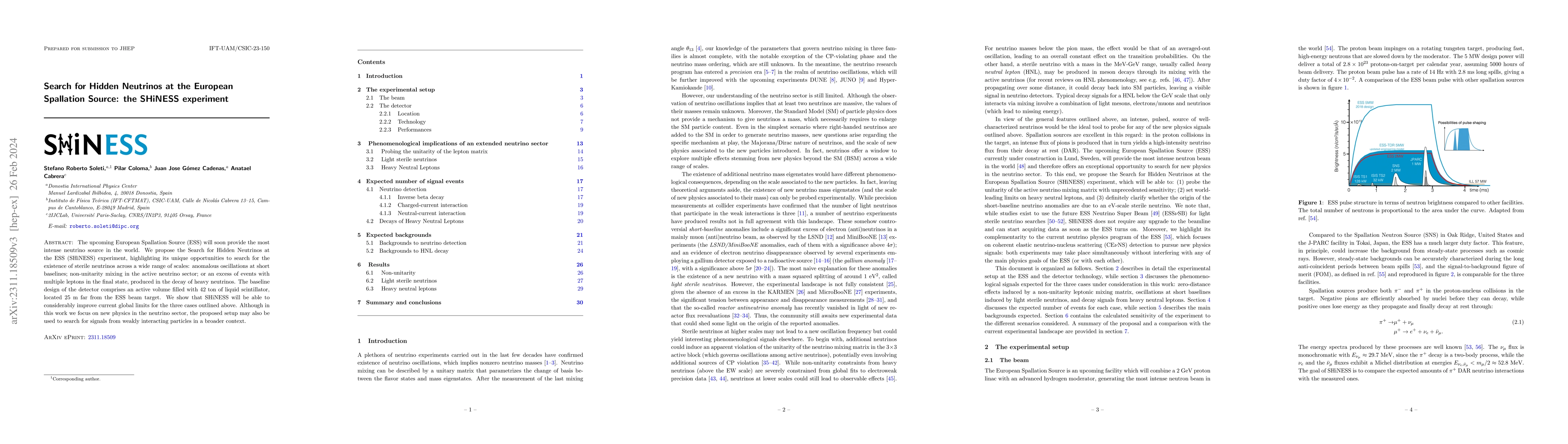 Thumbnail for Search for Hidden Neutrinos at the European Spallation Source: the
  SHiNESS experiment