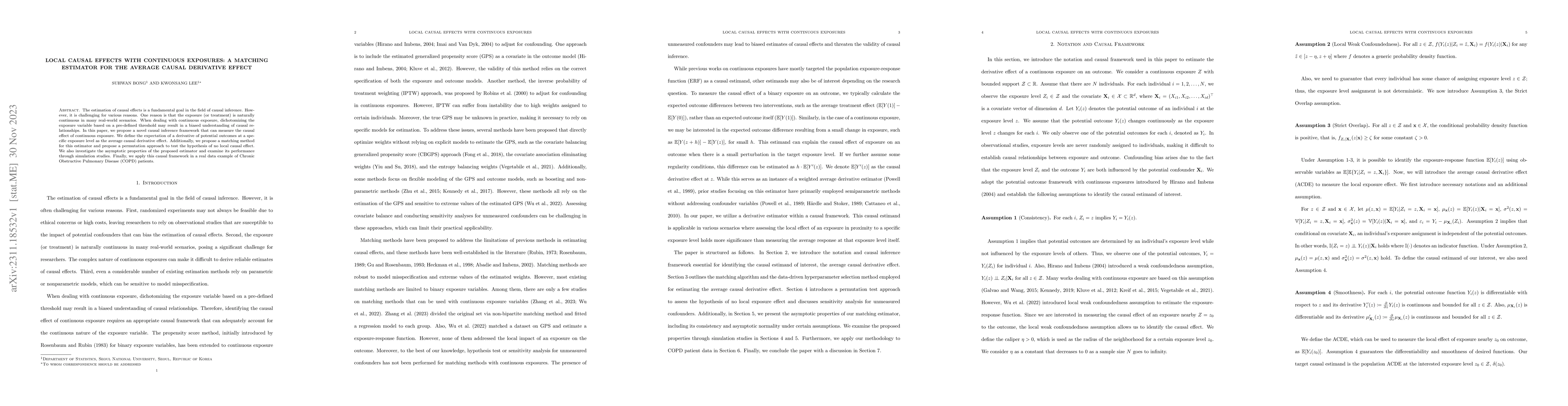 Thumbnail for Local causal effects with continuous exposures: A matching estimator for
  the average causal derivative effect