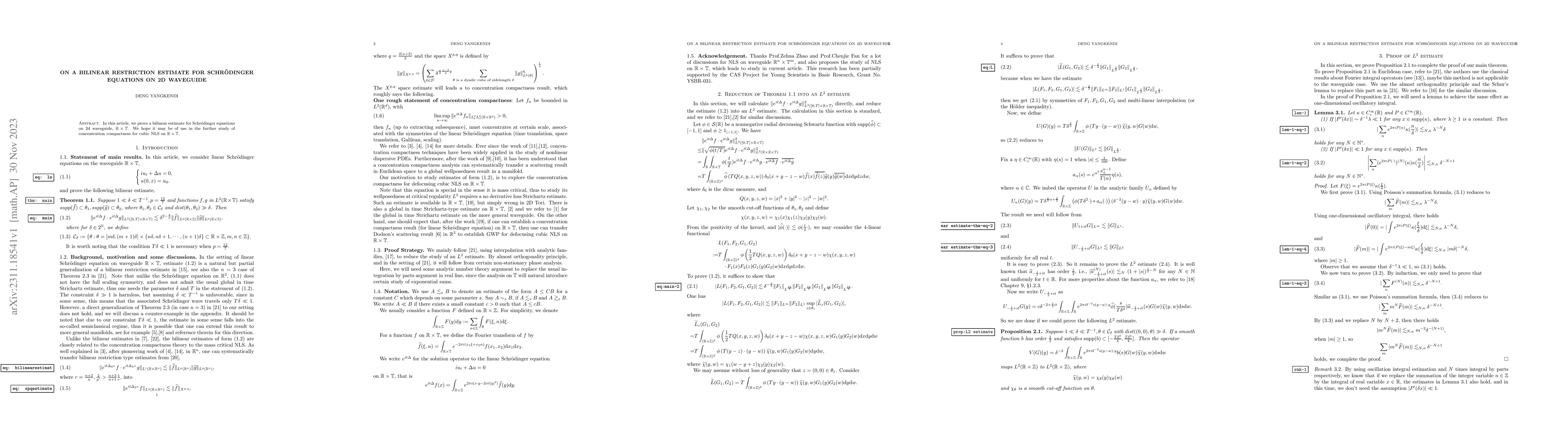 Thumbnail for On a bilinear restriction estimate for Schr\"odinger equations on 2D
  waveguide