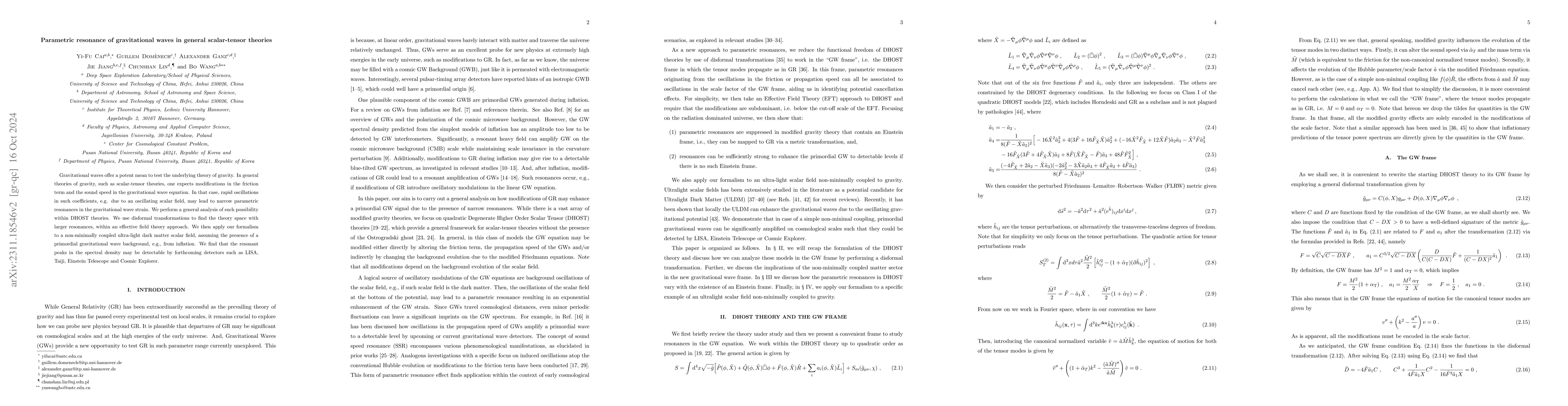 Thumbnail for Parametric resonance of gravitational waves in general scalar-tensor
  theories
