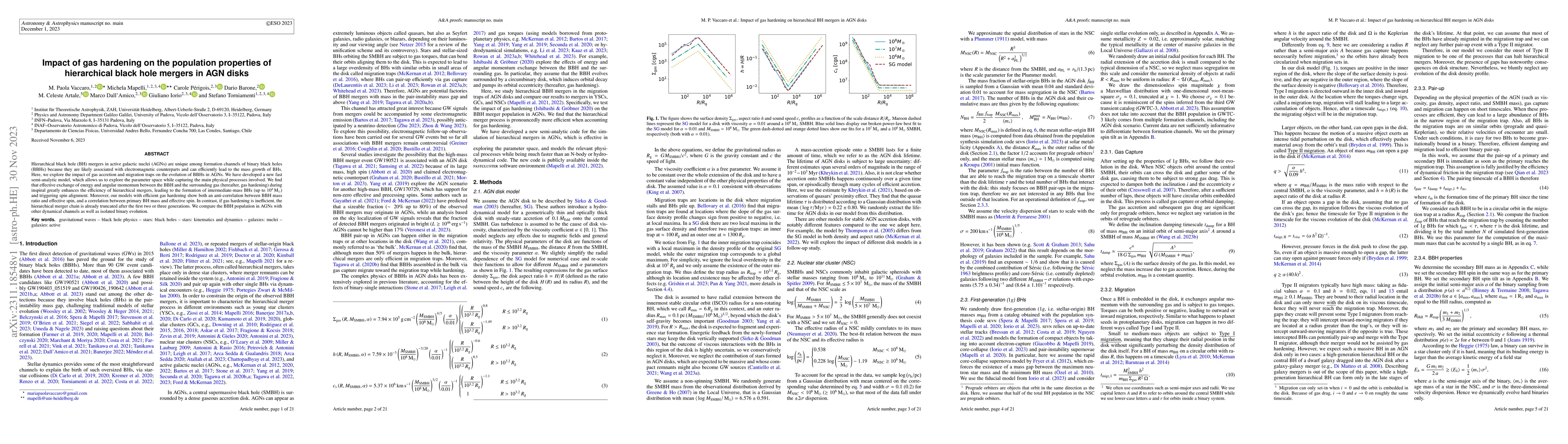 Thumbnail for Impact of gas hardening on the population properties of hierarchical
  black hole mergers in AGN disks