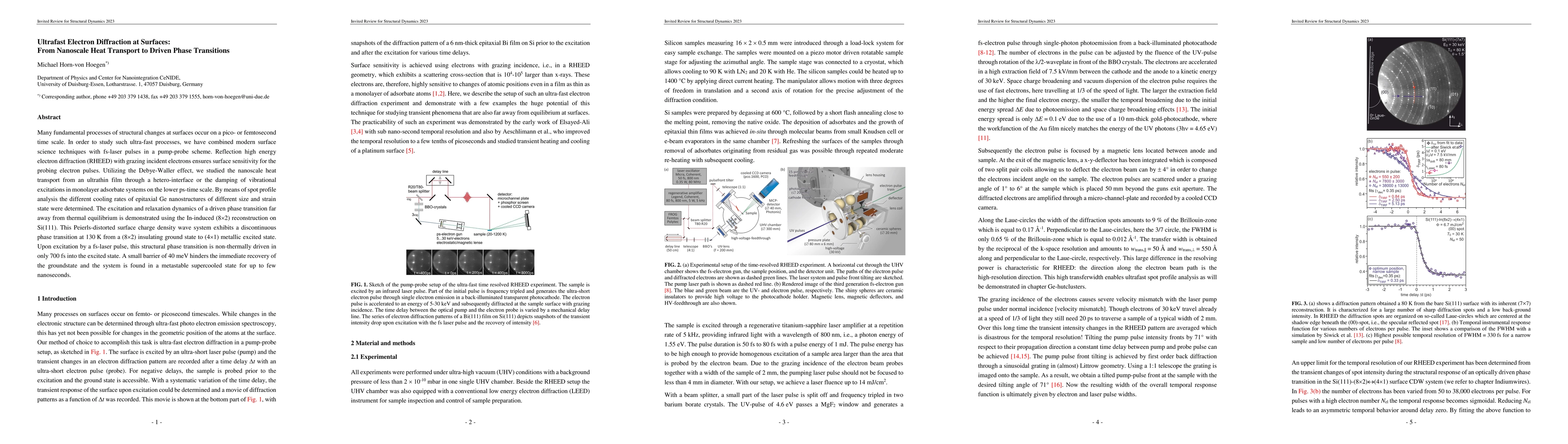 Thumbnail for Ultrafast Electron Diffraction at Surfaces:From Nanoscale Heat Transport
  to Driven Phase Transitions
