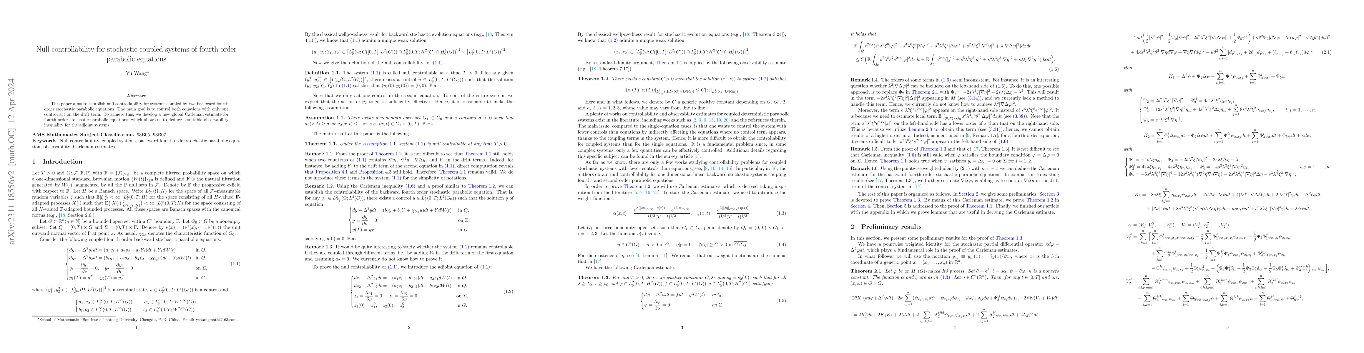 Thumbnail for Null controllability for stochastic coupled systems of fourth order
  parabolic equations