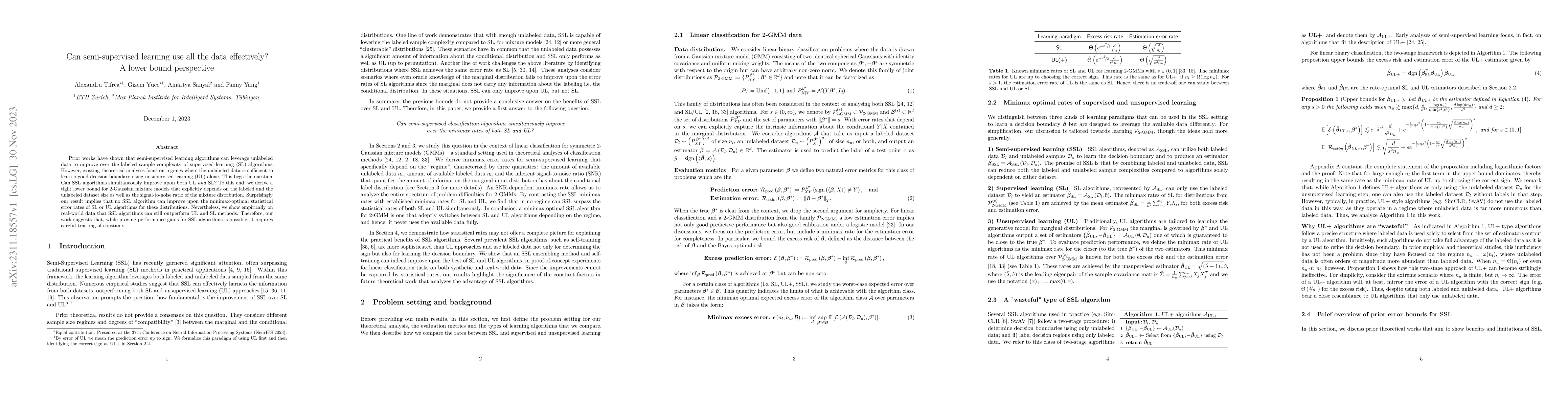 Thumbnail for Can semi-supervised learning use all the data effectively? A lower bound
  perspective